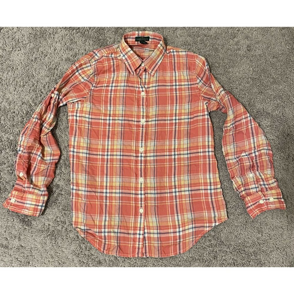 LRL Lauren Ralph Lauren Sz S Multicolored Plaid Button-Frnt L/S Roll Tab Shirt